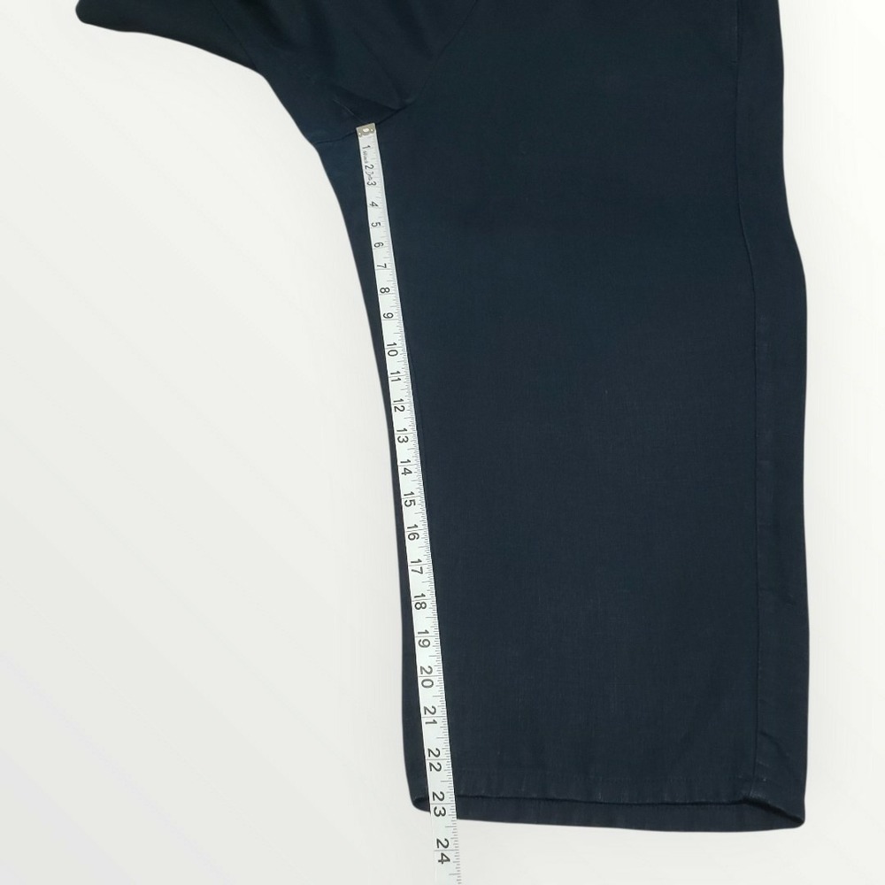 J.Jill Love Linen Navy Blue Pull On Crop Pants XL Wide Leg Elastic Waist Pocket - Picture 8 of 10